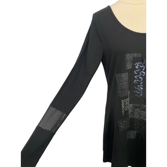 Jane & John Long Slv Black Tunic Viscose Artsy Mixed Fabric Sequin Mesh Size S - Picture 2 of 12